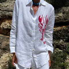 VDAMIANI - Blusa Lobster Bordada 100% Lino Mujer