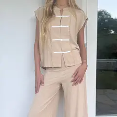 VDAMIANI - Pantalón Tusor Wide Leg con Lino Mujer