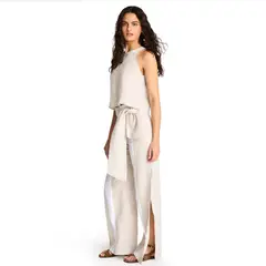 VDAMIANI - Pantalón Faja Lazo 100% Lino Mujer