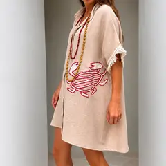 VDAMIANI - Vestido Crab Bordado 100% Algodón Mujer