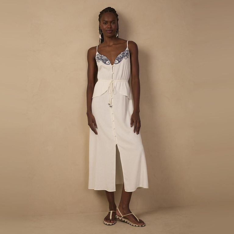Vestido Escote V con Bordados Mujer