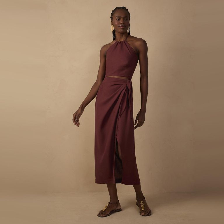 Vestido Halter Cutout Con Lino Mujer