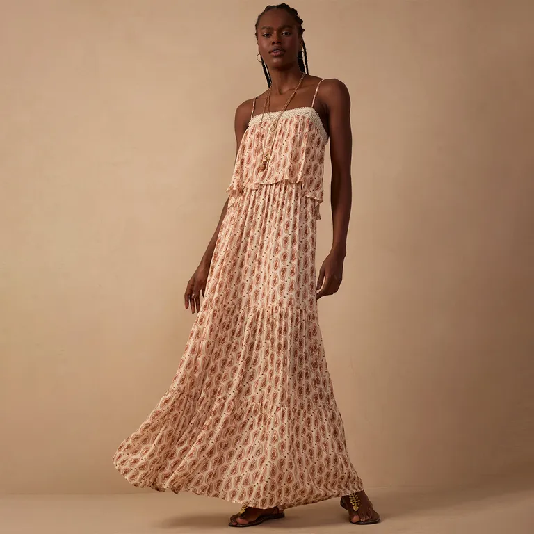 Vestido Fluido Escote Recto Mujer
