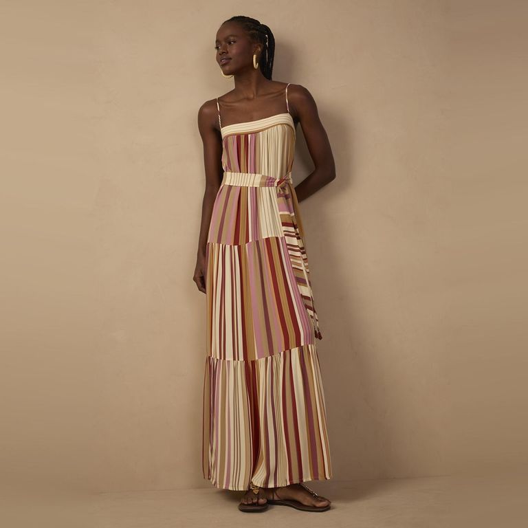 Vestido Rayas Escote Recto Mujer