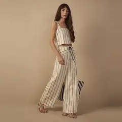 DRESS TO - Pantalón Rayas Wide Leg 100% Algodón Mujer