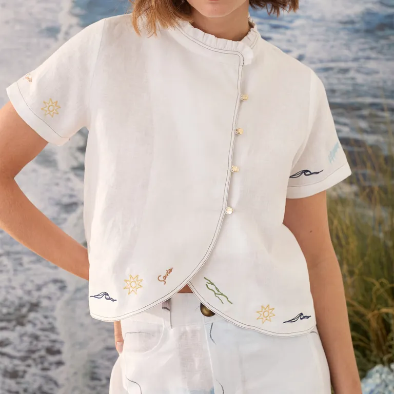Blusa Detalle Bordado 100% Lino Mujer