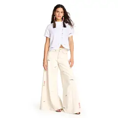 SAVIA - Blusa Detalle Bordado 100% Lino Mujer