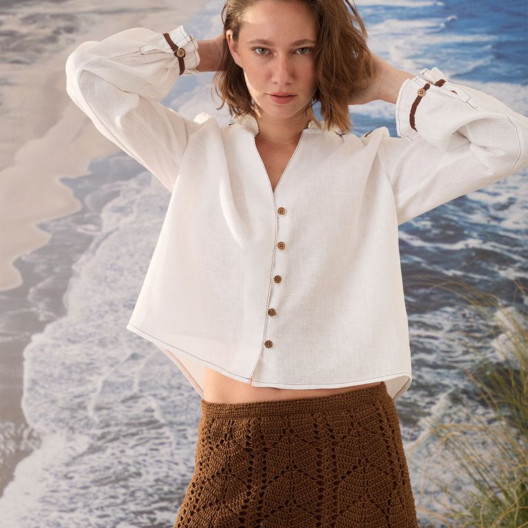 Blusa Arroyo Manga Larga 100% Lino Mujer