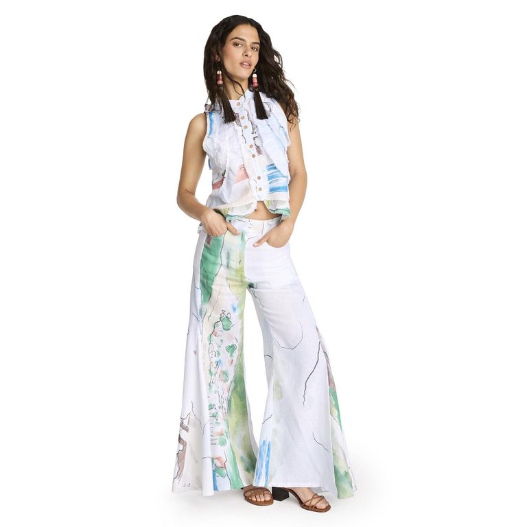 Pantalón Oleaje Estampado 100% Lino Mujer