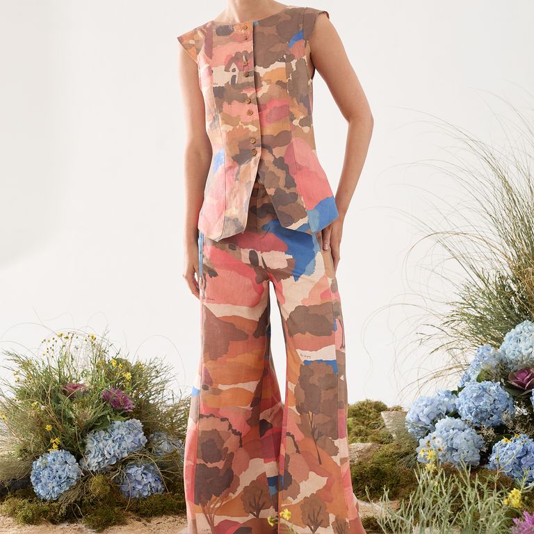 Pantalón Estampado 100% Lino Mujer