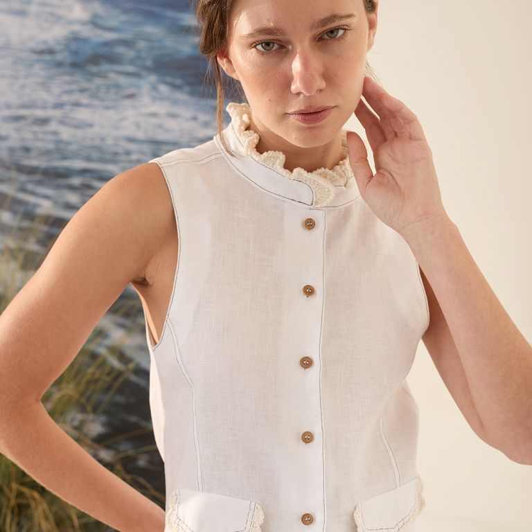 Vest Ombu Crochet 100% Lino Mujer