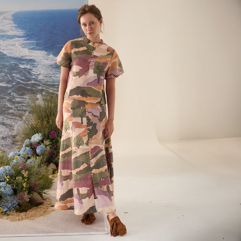 Falda Estampada 100% Lino Mujer