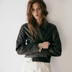 MANGO - Chaqueta 100% Cuero Solapas Mujer