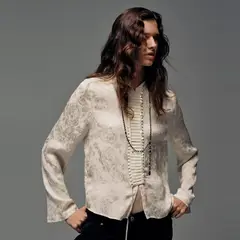 MANGO - Blusa Jacquard Botones Mujer