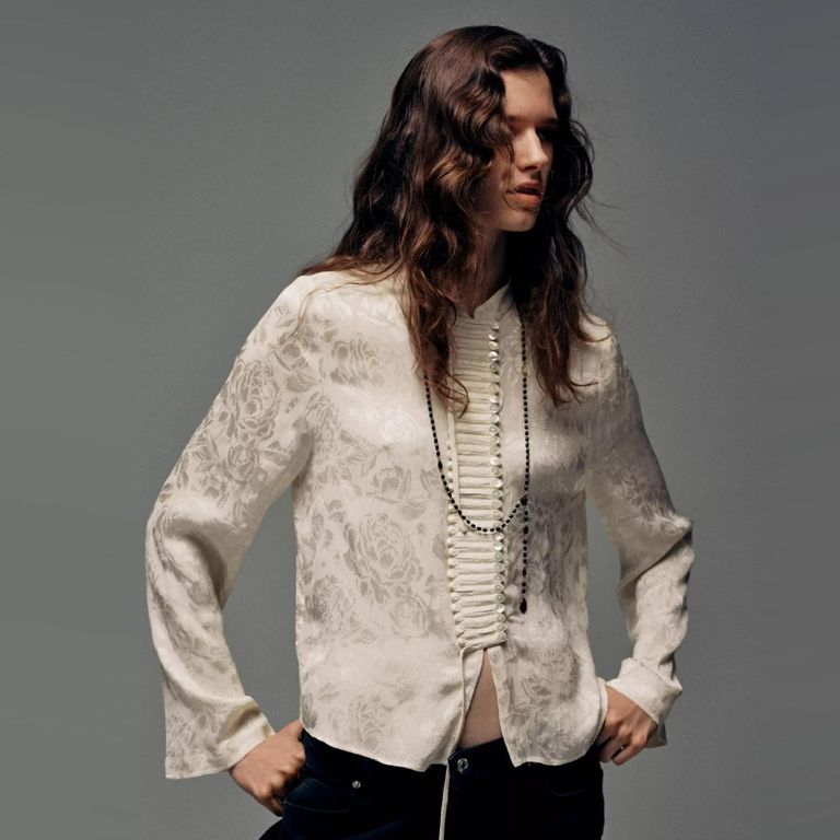 Blusa Jacquard Botones Mujer