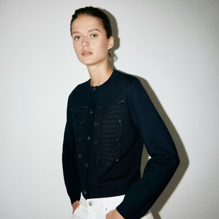Chaqueta Punto Detalle Alamares Mujer