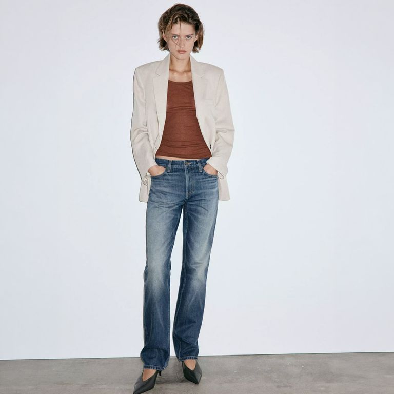 Jeans Rectos Tiro Medio Mujer