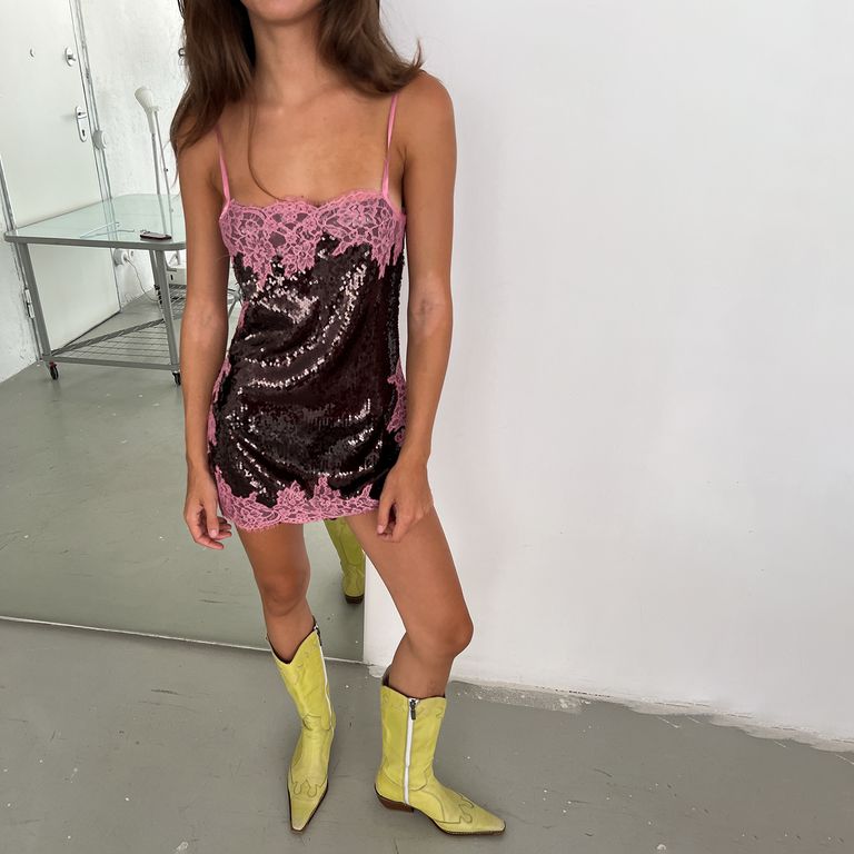 Vestido Chase Lentejuelas con Encaje Mujer