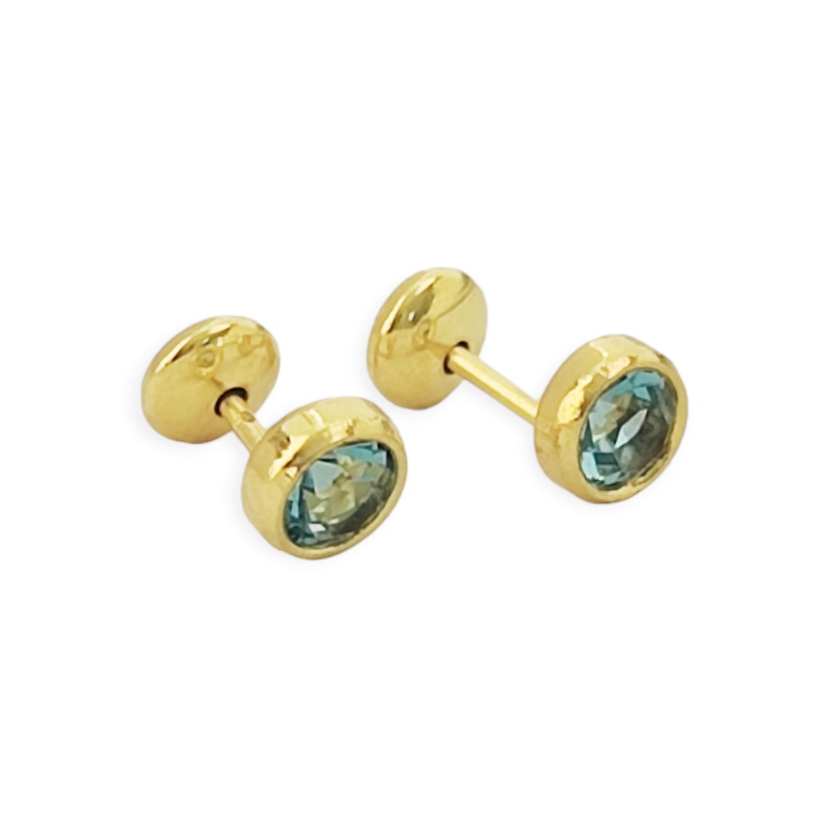 COGGIOLA - Aros Niña Circón Celeste 5mm Enchapado Oro 18K