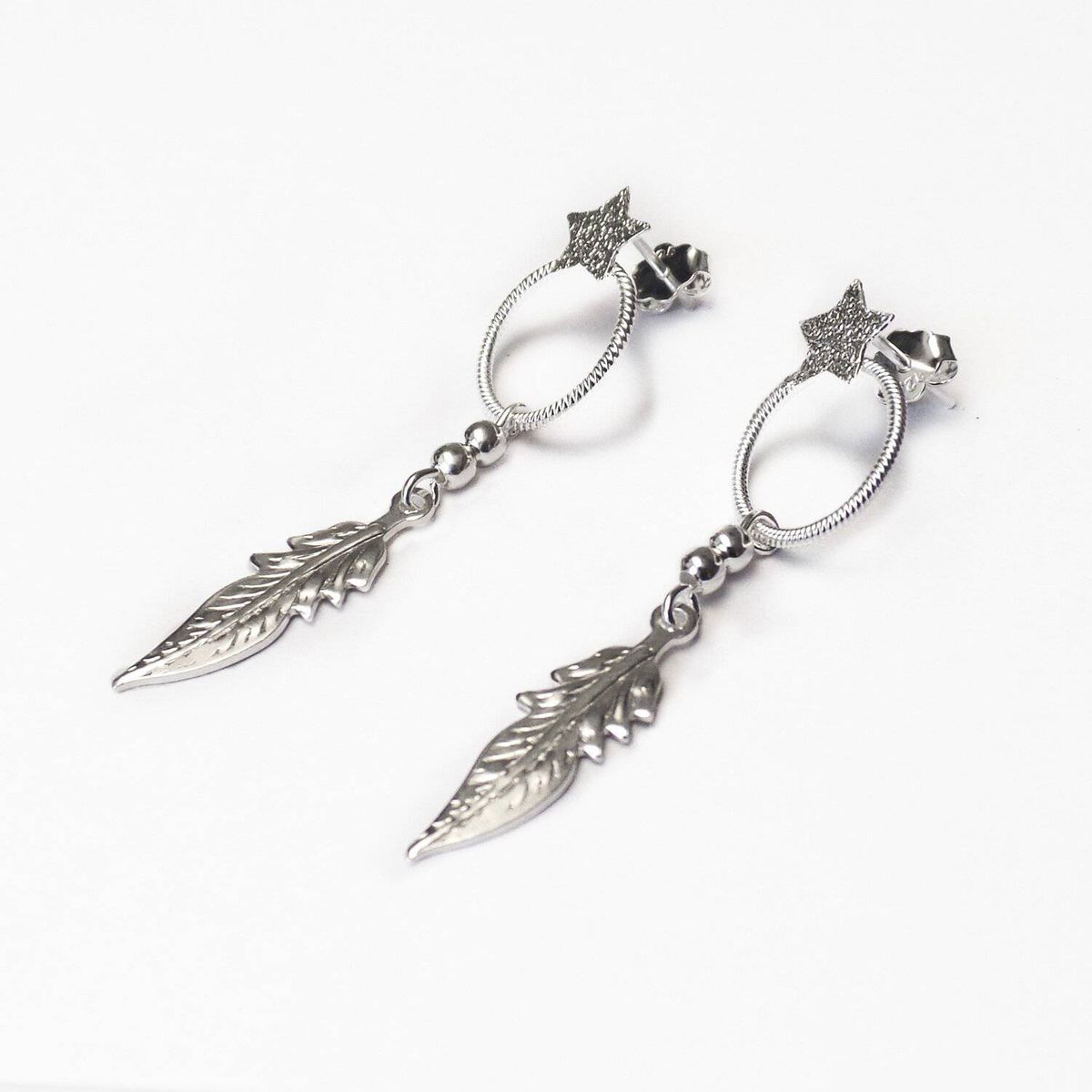 COGGIOLA - Aros Tope Estrella Círculo Bolitas Pluma Plata Fina 925