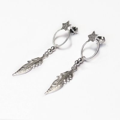 Imagen 2 del producto Aros Tope Estrella Círculo Bolitas Pluma Plata Fina 925