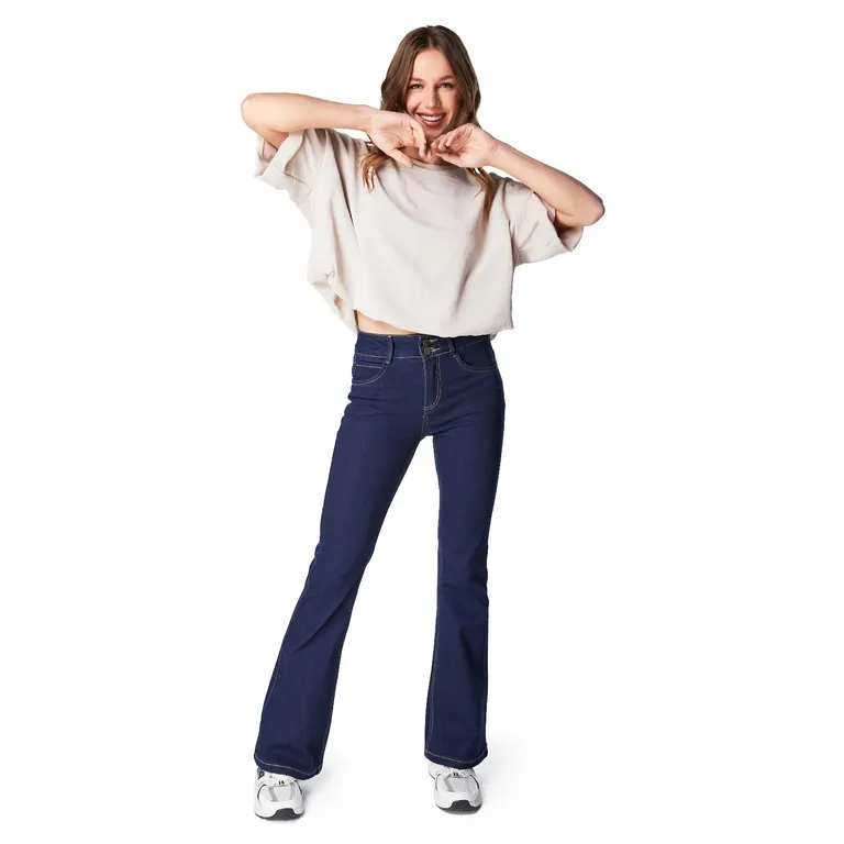 Jeans Straight Tiro Medio Mujer