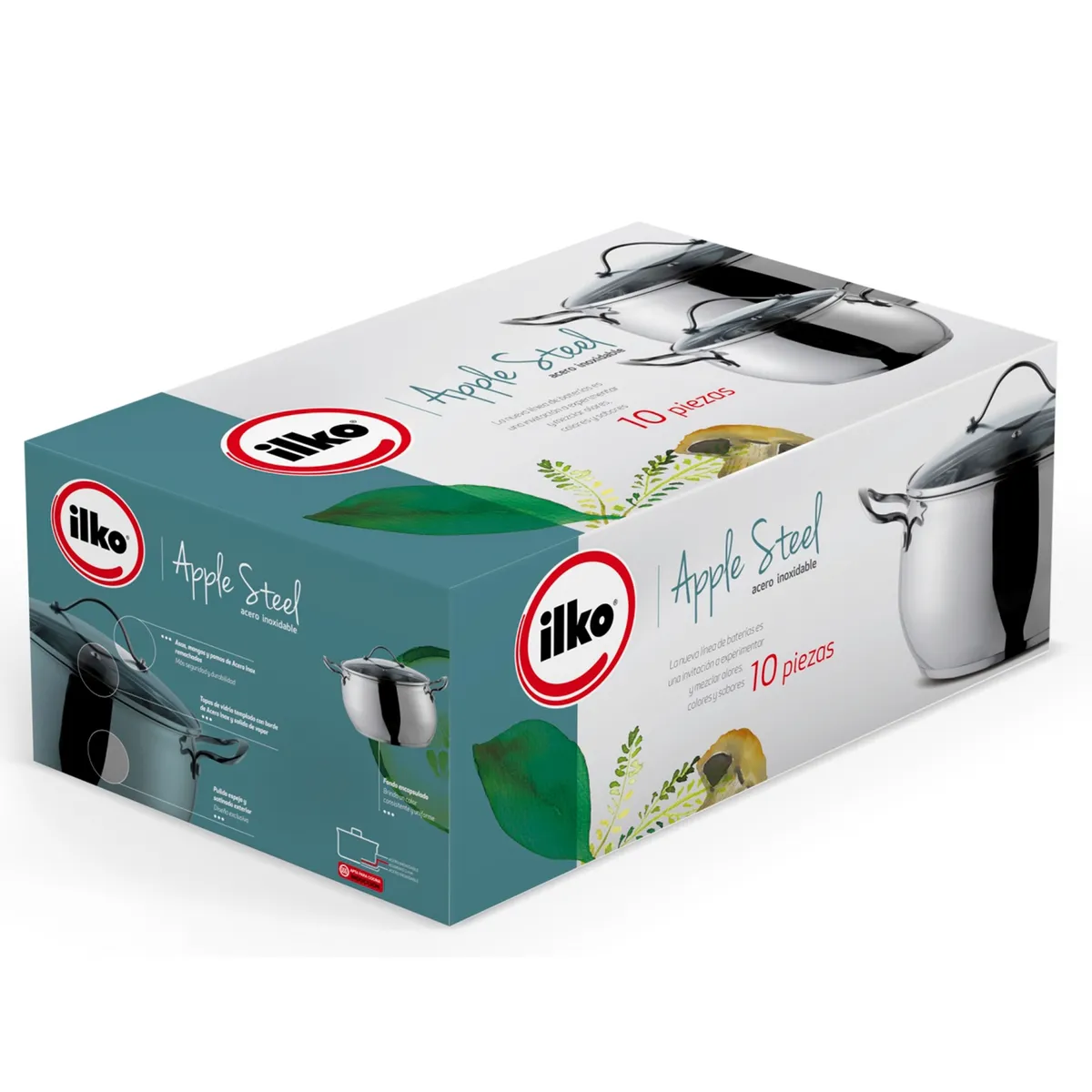 ILKO - Batería De Cocina De Acero 10 Piezas Apple Ilko