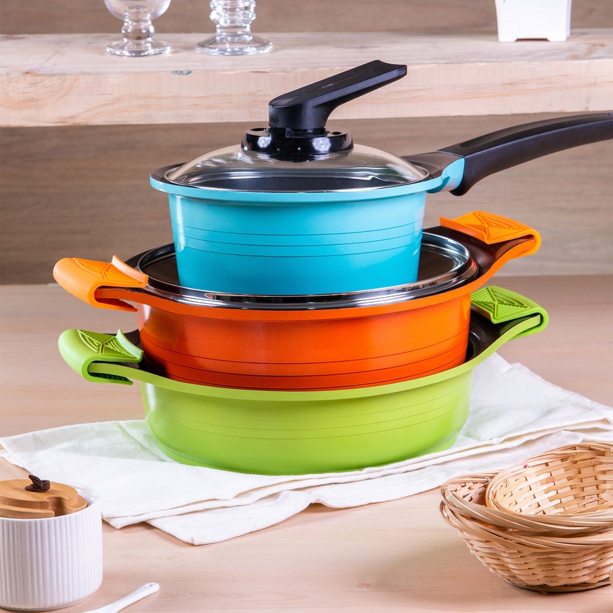 ROICHEN - Batería de Cocina Cerámica 7 Piezas Natural Roichen