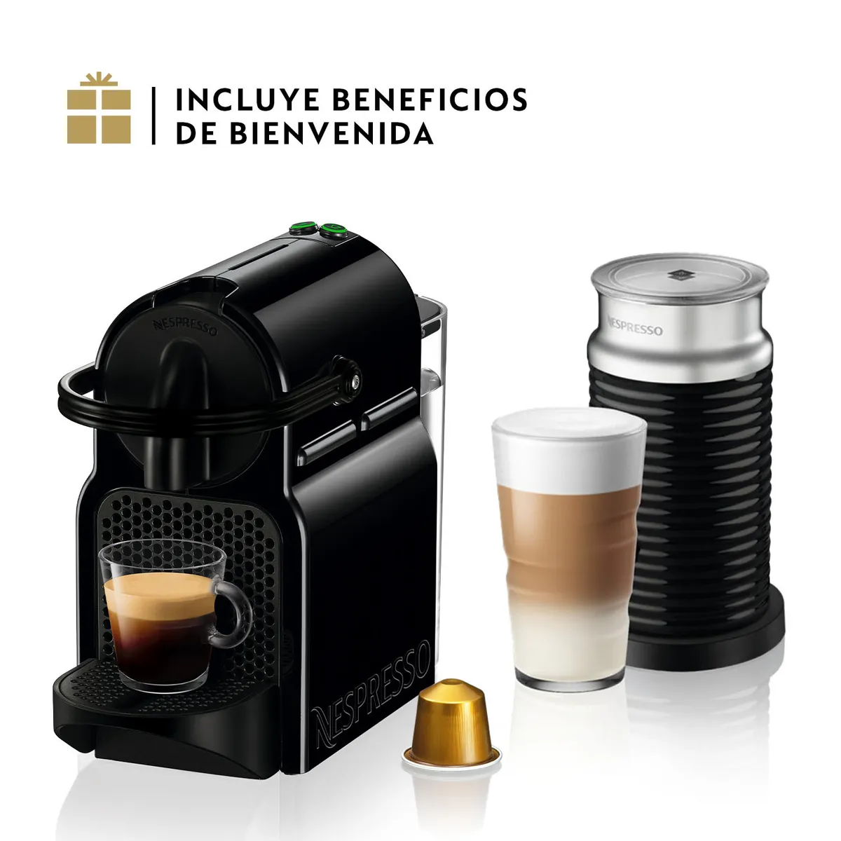 NESPRESSO - Cafetera con Cápsula Inissia C40 y Espumador de Leche Nespresso