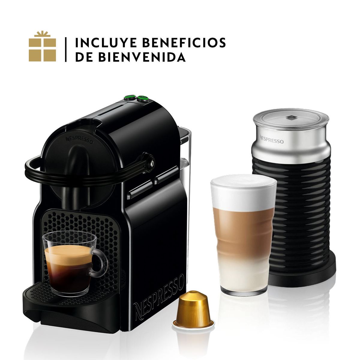 NESPRESSO - Cafetera con Cápsula Inissia C40 y Espumador de Leche Nespresso