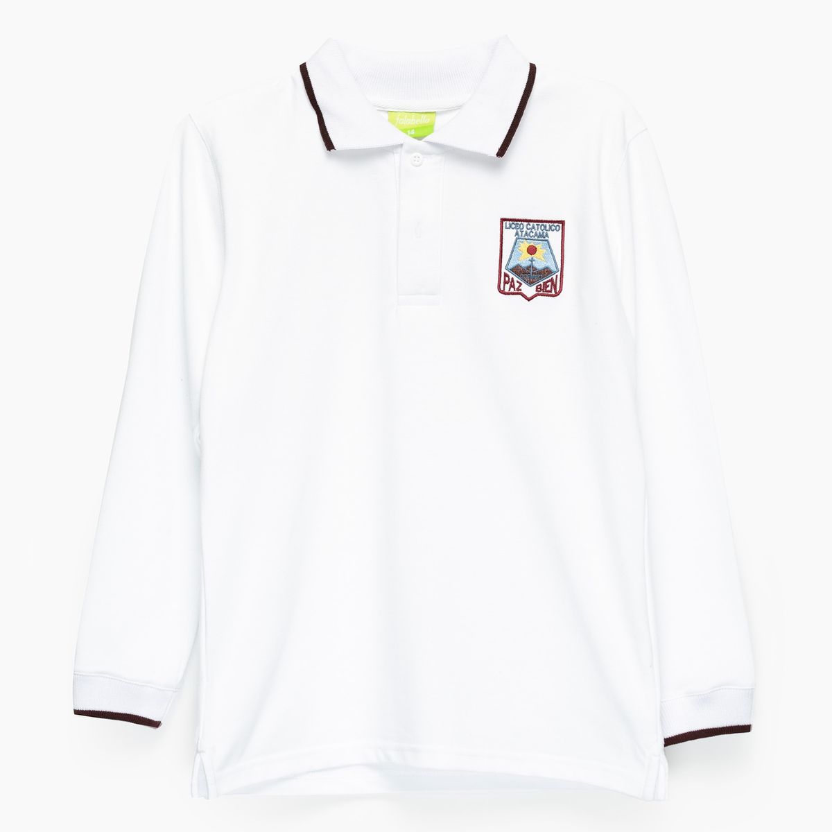 LICEO CATOLICO ATACAMA COPIAPO - Liceo Catolico Atacama, Polera Escolar Pique, 100% Algodón, Manga Larga Con Puño Elasticado, Cuello Con 2 Botones, Incluye 1 Boton De Repuesto