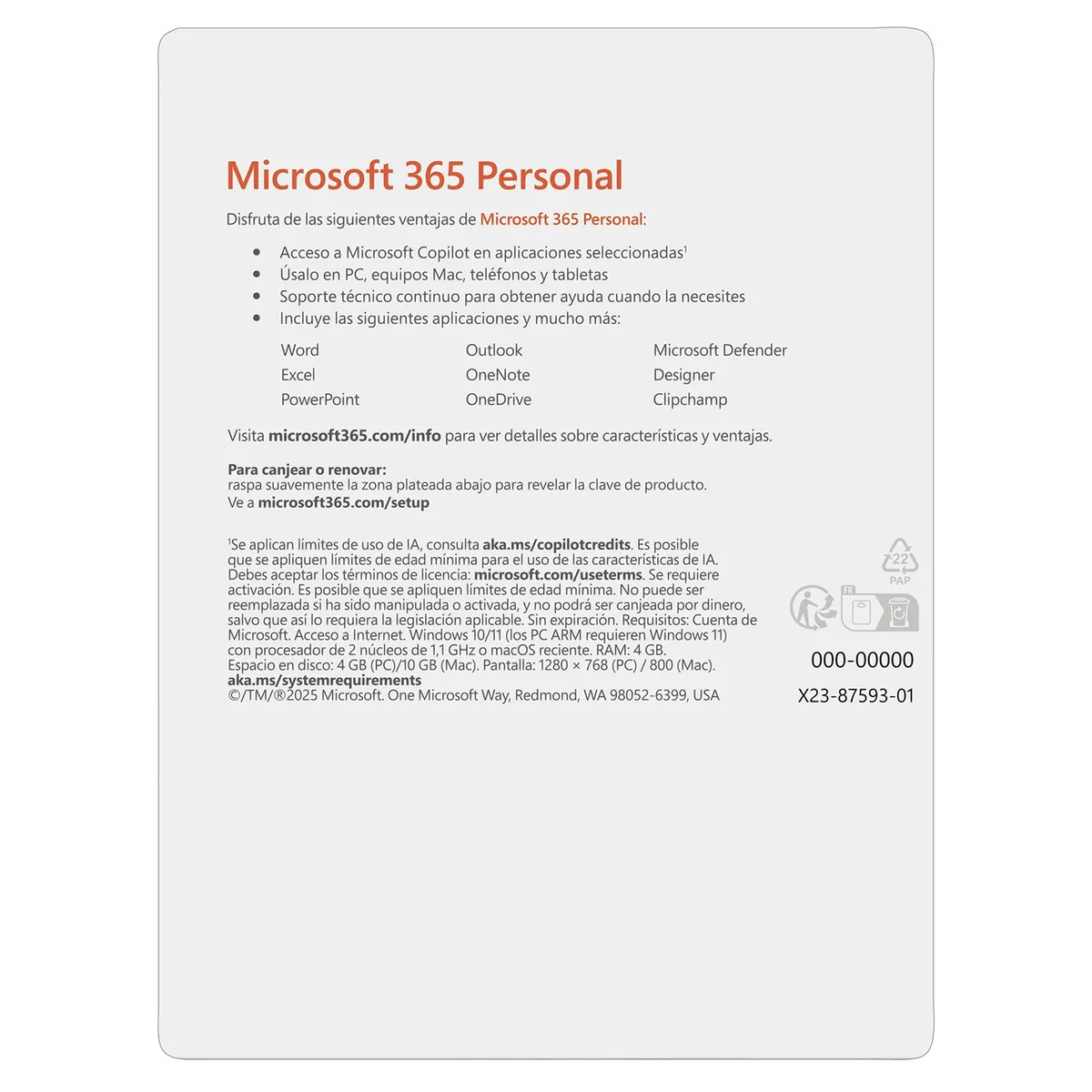 MICROSOFT - Microsoft 365 Personal (1 Persona, Suscripción 12 Meses, Word, Excel, Power Point, Outlook, Onedrive, Seguridad)