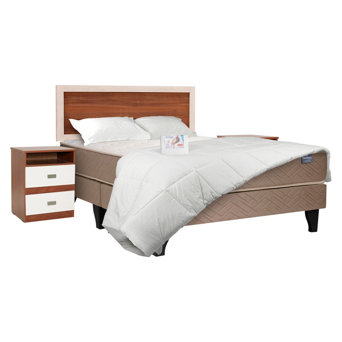 CELTA - Cama Europea Bamboo 2 Plazas Base Dividida + Textil + Muebles Alicante Celta
