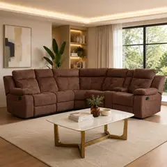 DANIELS - Sofá Seccional Café Reclinable 5 Cuerpos C/Vaso Derecho Dan
