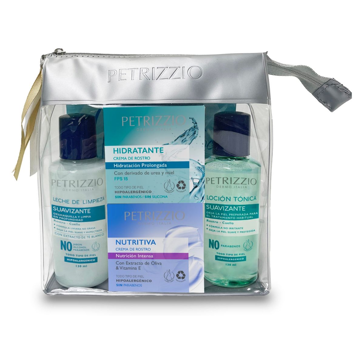 PETRIZZIO - Set Crema Nutritiva + Crema Hidratante + Leche De Limpieza + Solución Tónica Petrizzio