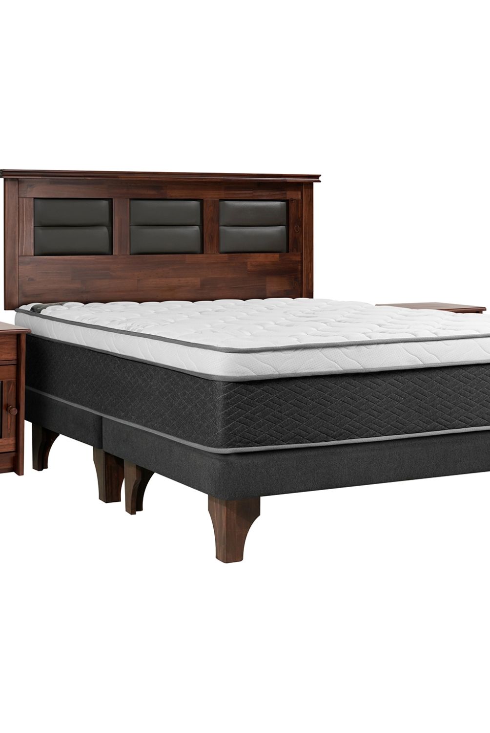 CELTA - Cama Europea Everest Ib King + Respaldo + 2 Veladores Celta