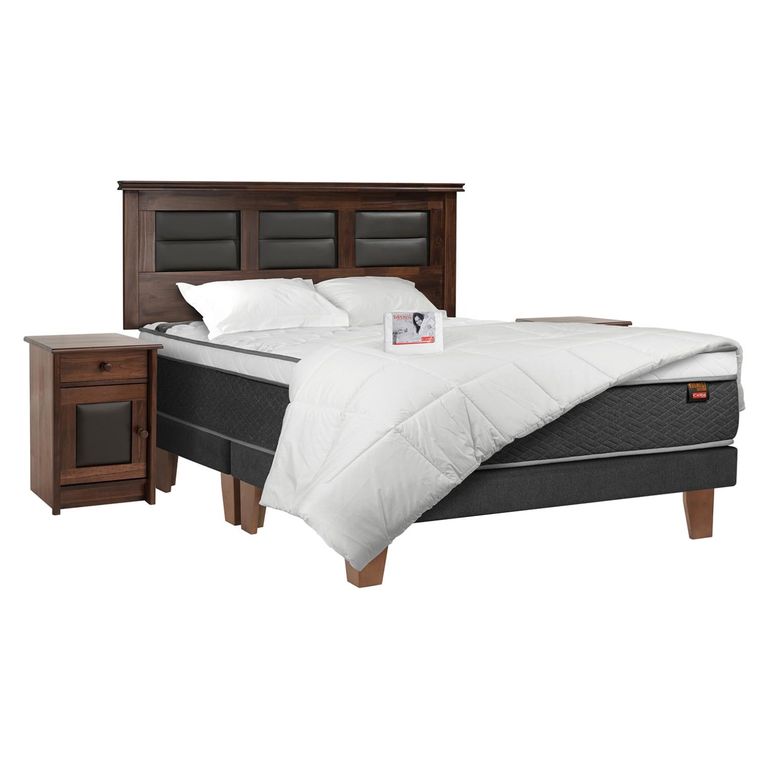 CELTA Cama Europea Everest 2 Plazas Base Dvidida + Textil + Muebles Villarreal