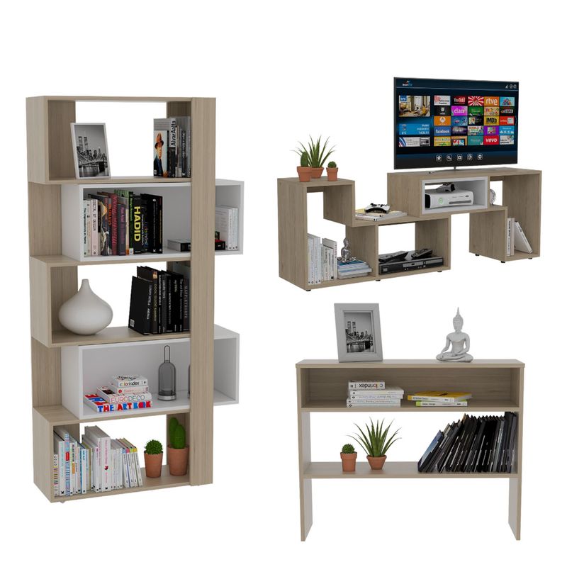 TUHOME - Rack Extensible TV 40" + Biblioteca Cubo + Arrimo Rovere Tuhome