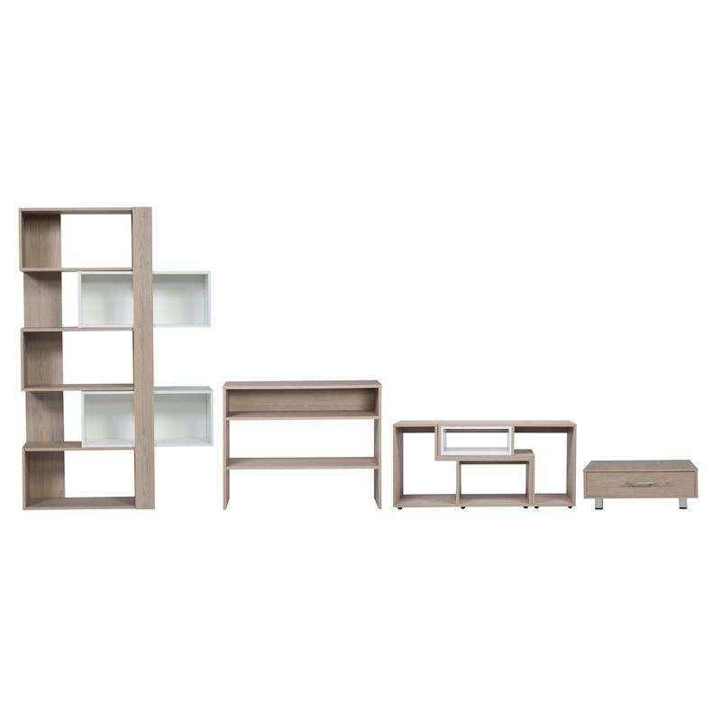 TUHOME - Rack Extensible + Biblioteca Cubo + Arrimo + Mesa de Centro Tuhome