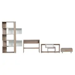 TUHOME - Rack Extensible + Biblioteca Cubo + Arrimo + Mesa de Centro