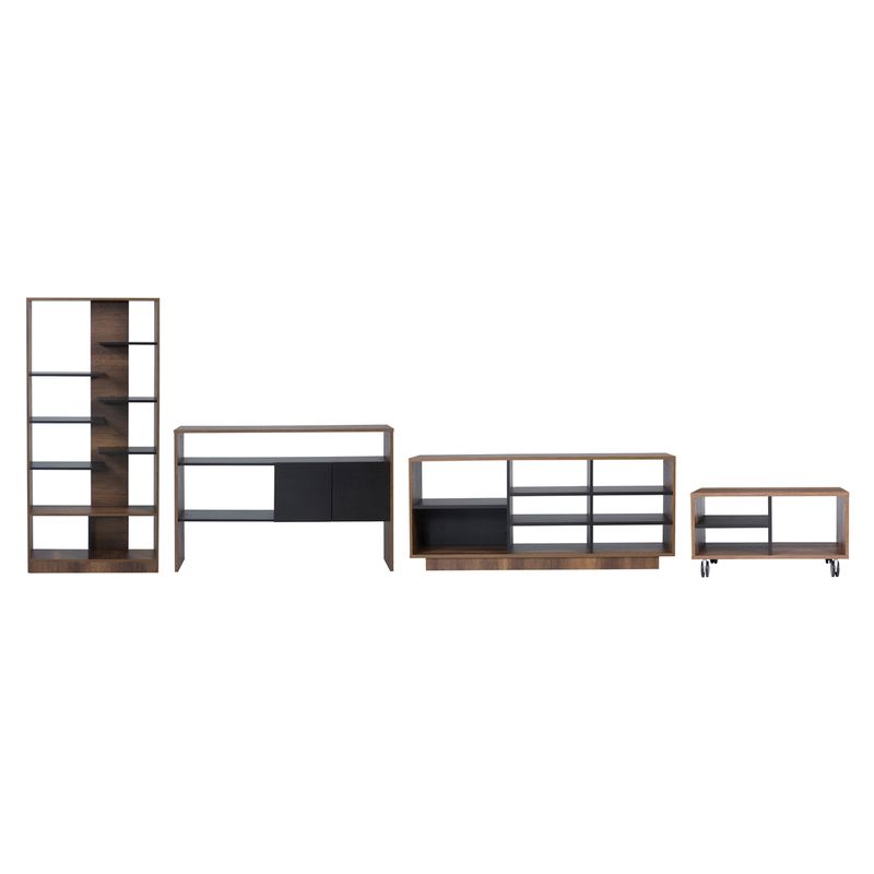 TUHOME - Rack TV 58" + Biblioteca + Arrimo + Mesa de Centro Caramelo Wengue