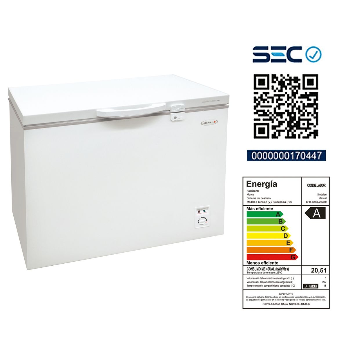 SINDELEN - Freezer Horizontal Blanco 292 ltSFH-300BL
