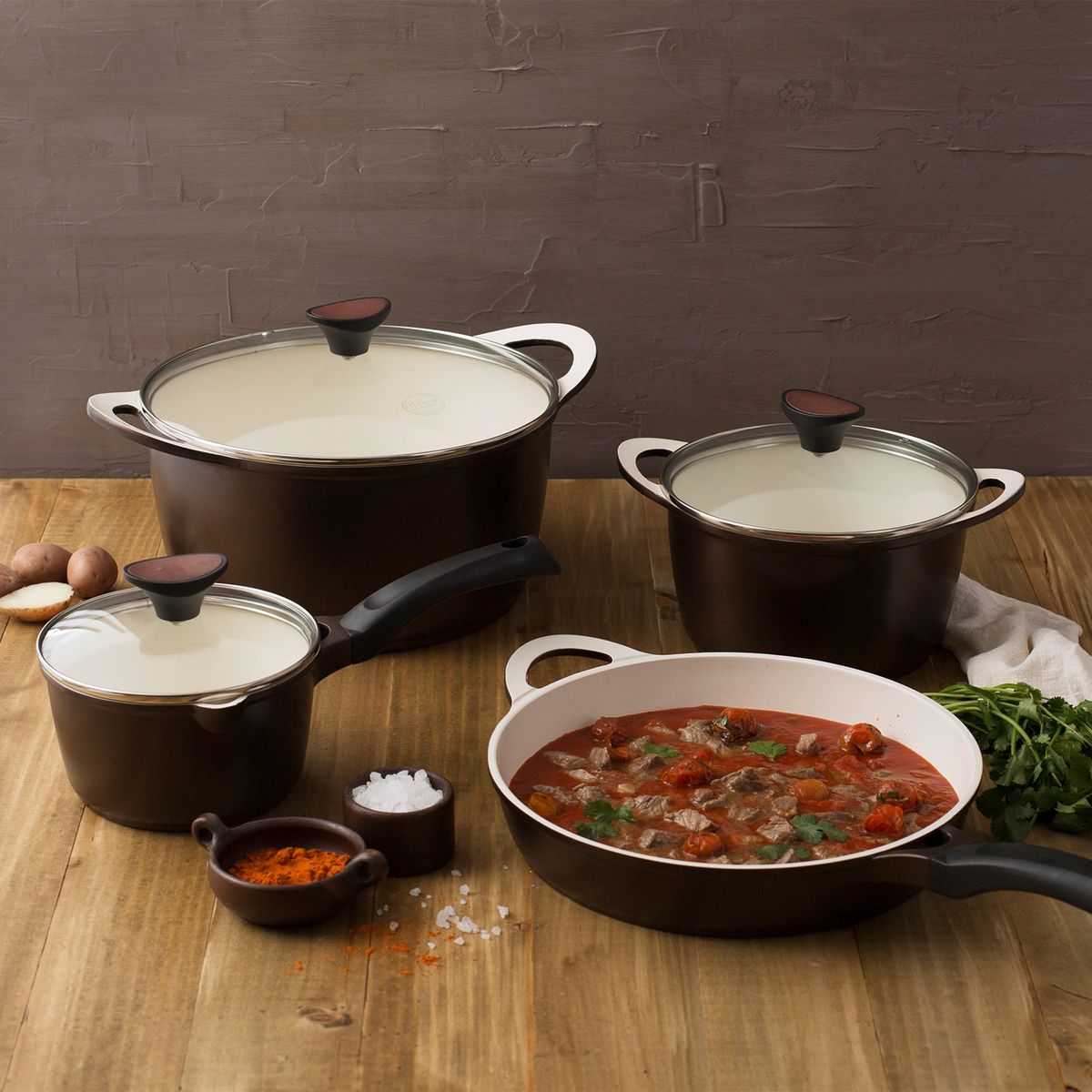 ILKO - Batería de Cocina Cerámica Aluminio Ceramic 7 Piezas Ilko