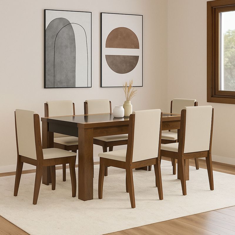 DECOCASA - Juego De Comedor Lorenzi 6 Sillas Castaño Decocasa
