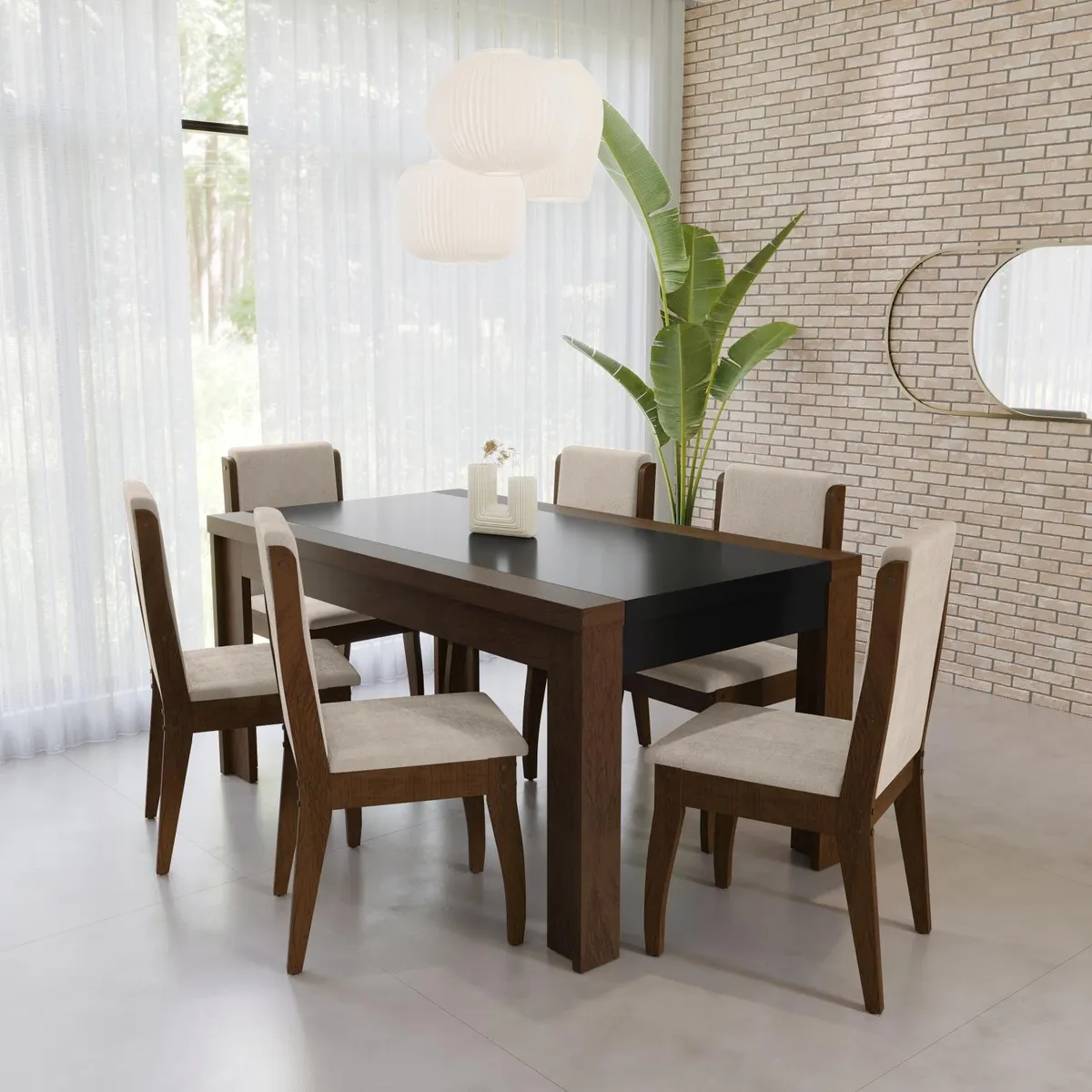 DECOCASA - Juego De Comedor Lorenzi 6 Sillas Castaño Decocasa