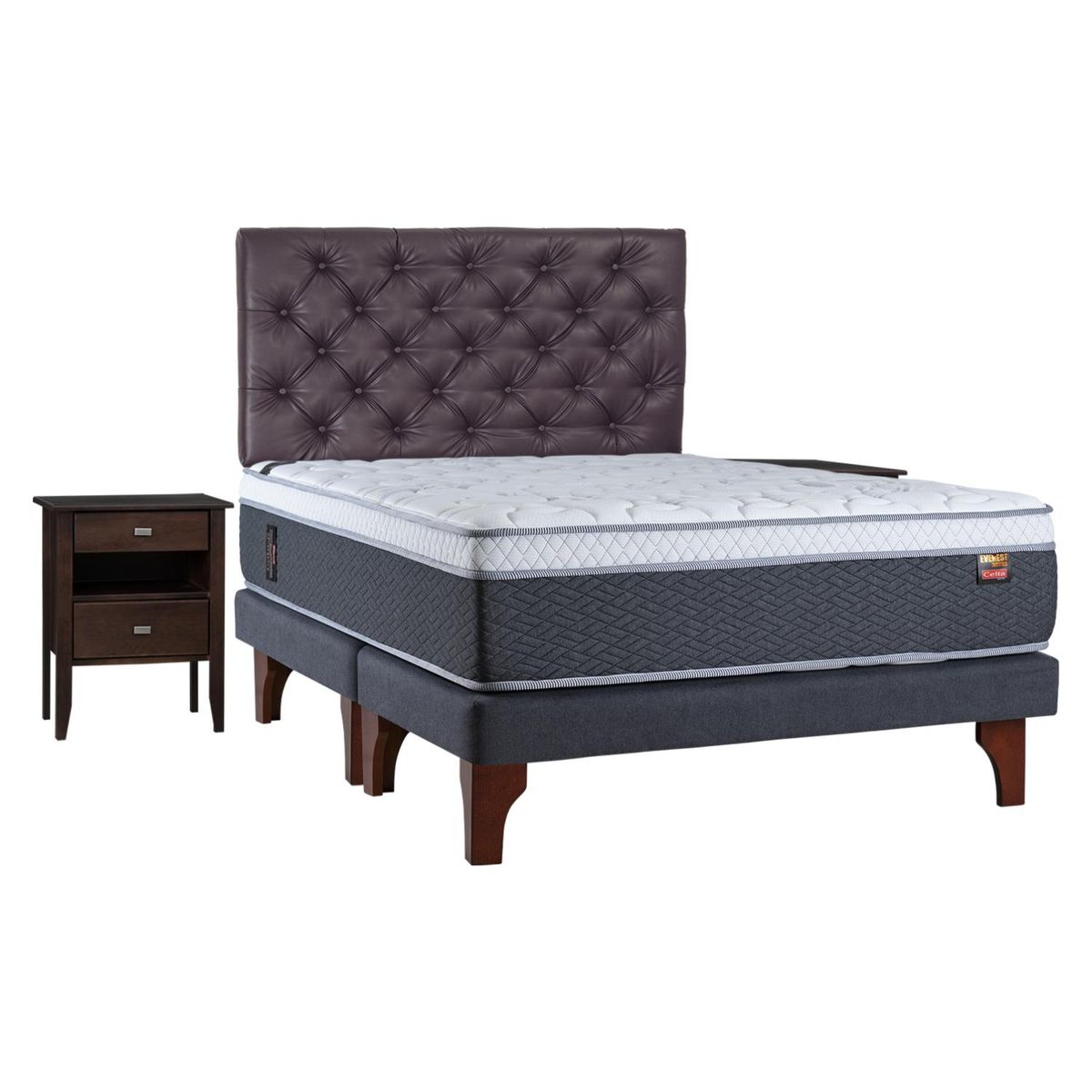 CELTA - Cama Europea Everest 2 Plazas + Muebles Capitoné Celta