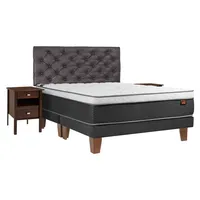 Cama Europea Everest King Bd + Muebles Capitoné