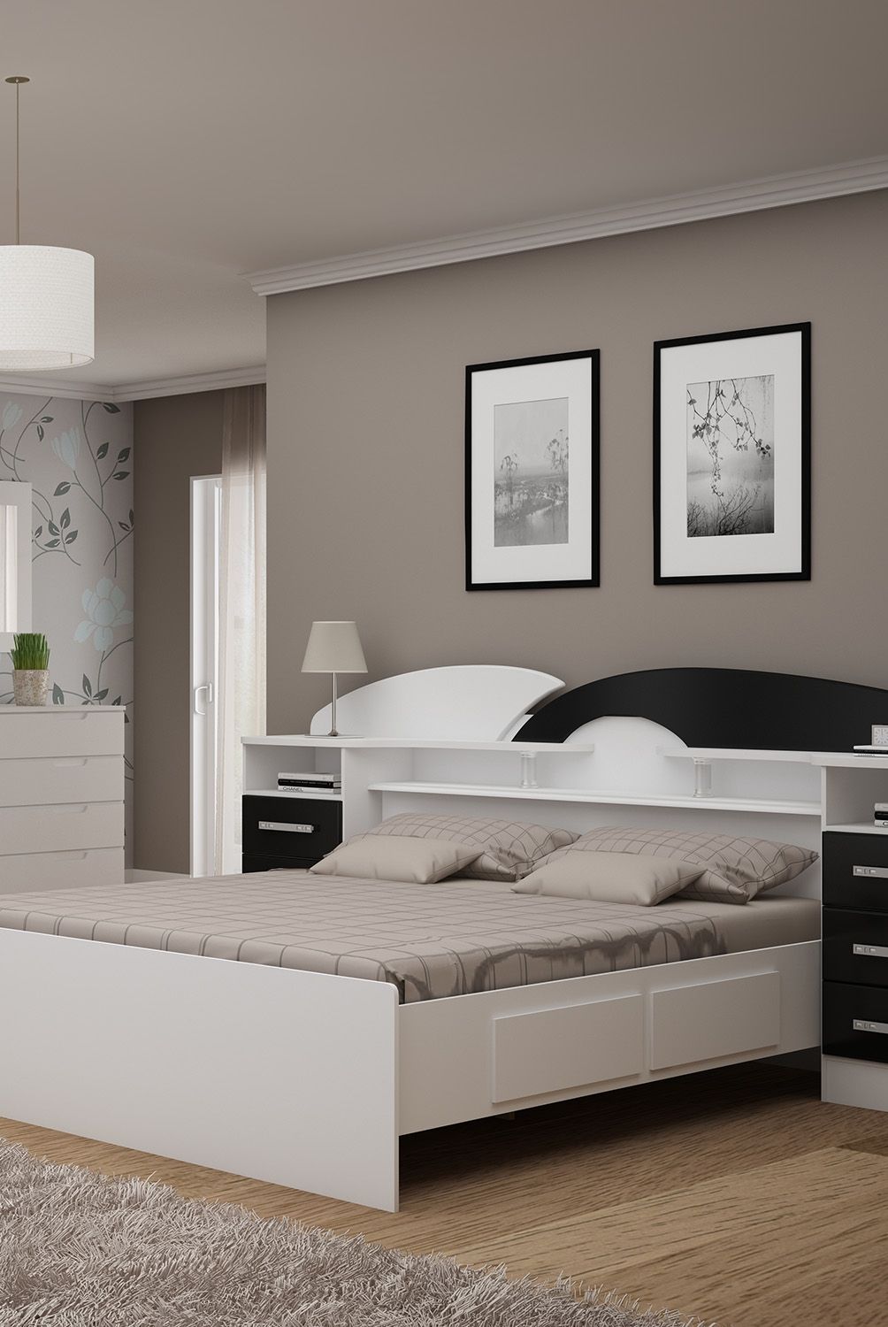 DECOCASA - Cama Europea Premium 2 Plazas Decocasa + Respaldo + 2 Veladores