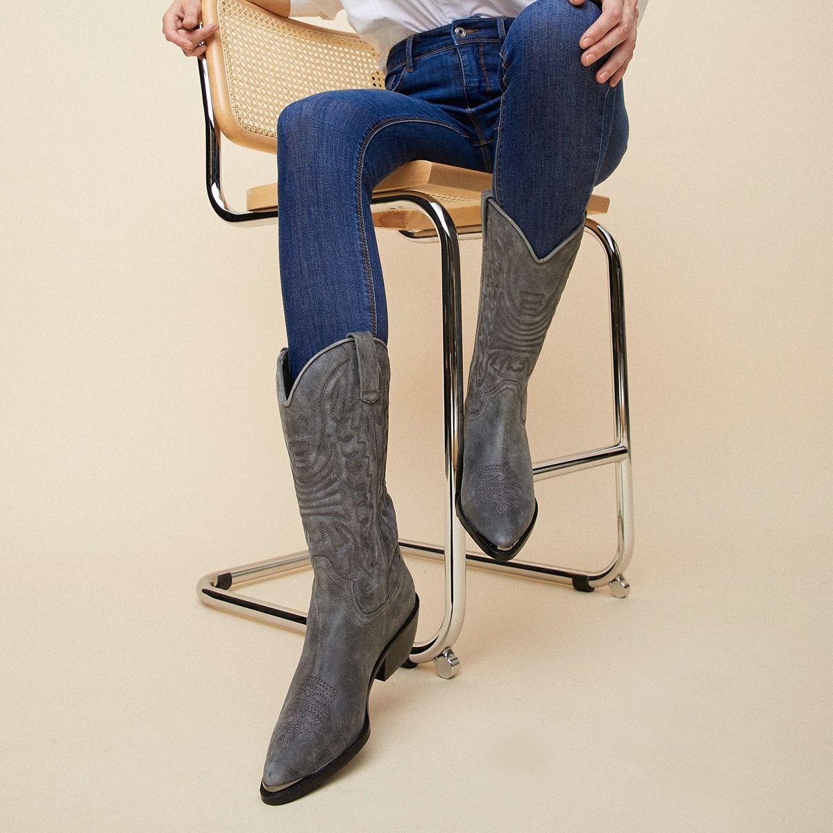 CECILIA BOLOCCO - Bota Vaquera Mujer Cuero Café Cecilia Bolocco