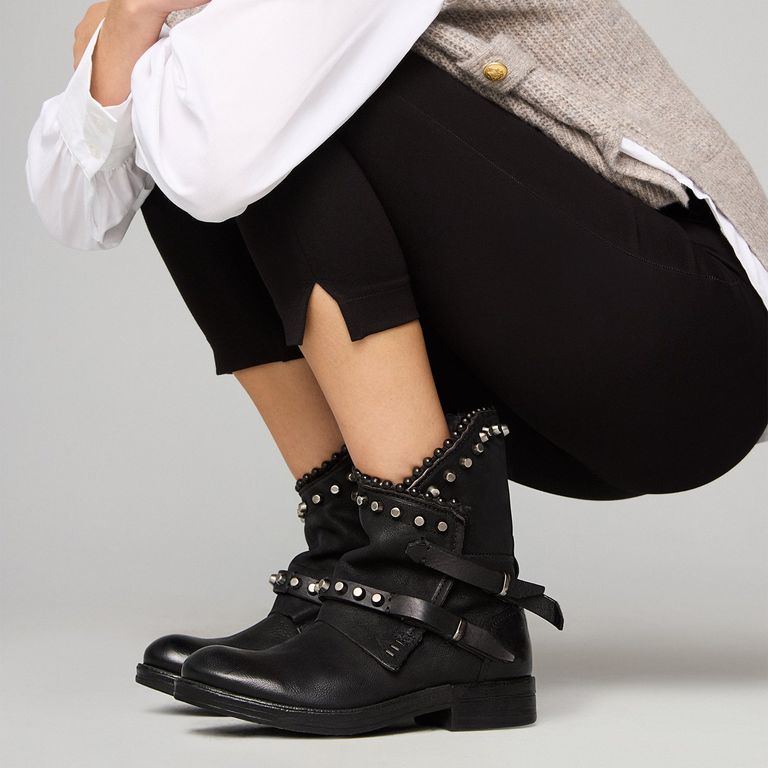 Botín Biker Mujer Cuero Negro